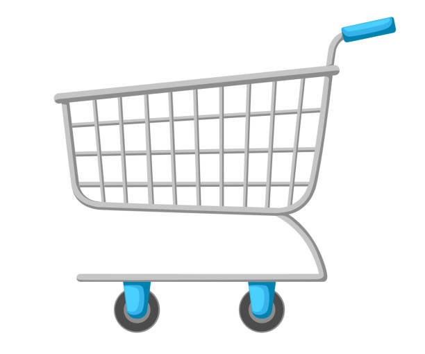 Empty shopping cart side view isolated on white background grocery shopping cart isolated icon pictogram vector illustration web site page and mobile app design stock illustration