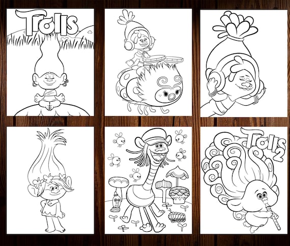 Trolls coloring pages adults kids coloring pages instant download grayscale coloring book printable pdf file