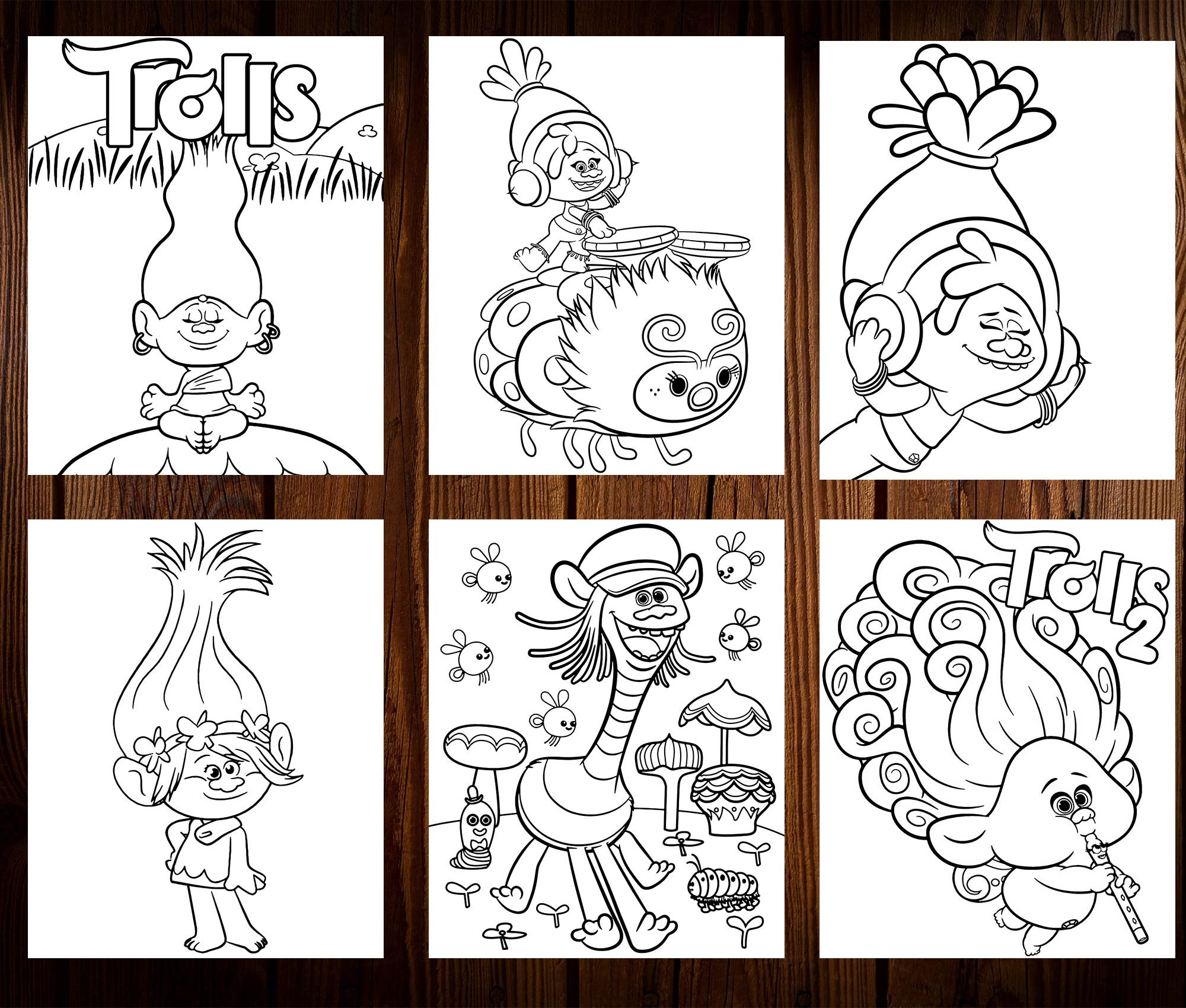 Trolls coloring pages adults kids coloring pages instant download grayscale coloring book printable pdf file