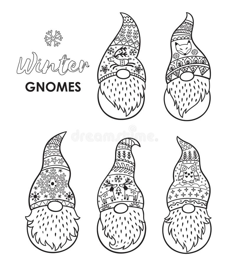 Vector outline set with trolls gnomes stock vector