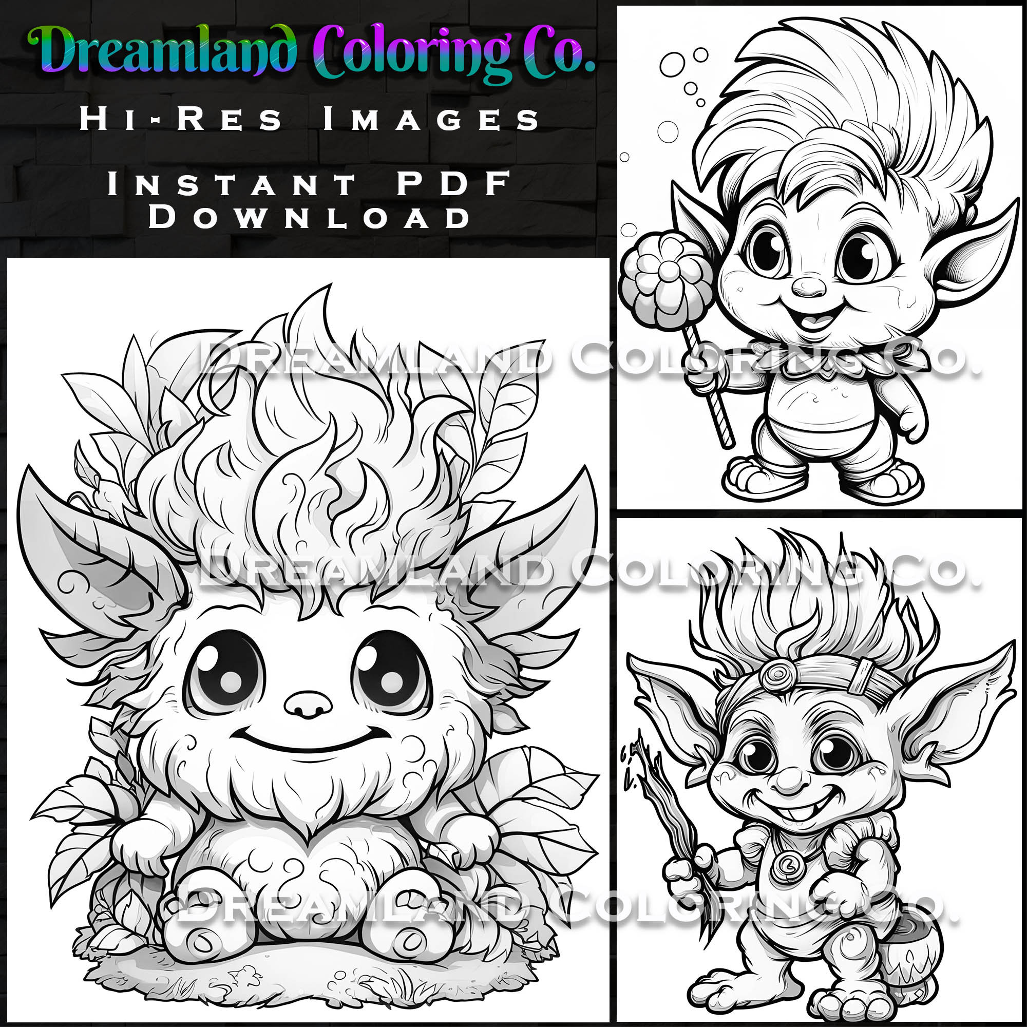 Cute baby kawaii style trolls coloring pages printable for adults kids coloring book instant download adorable troll birthday party fun