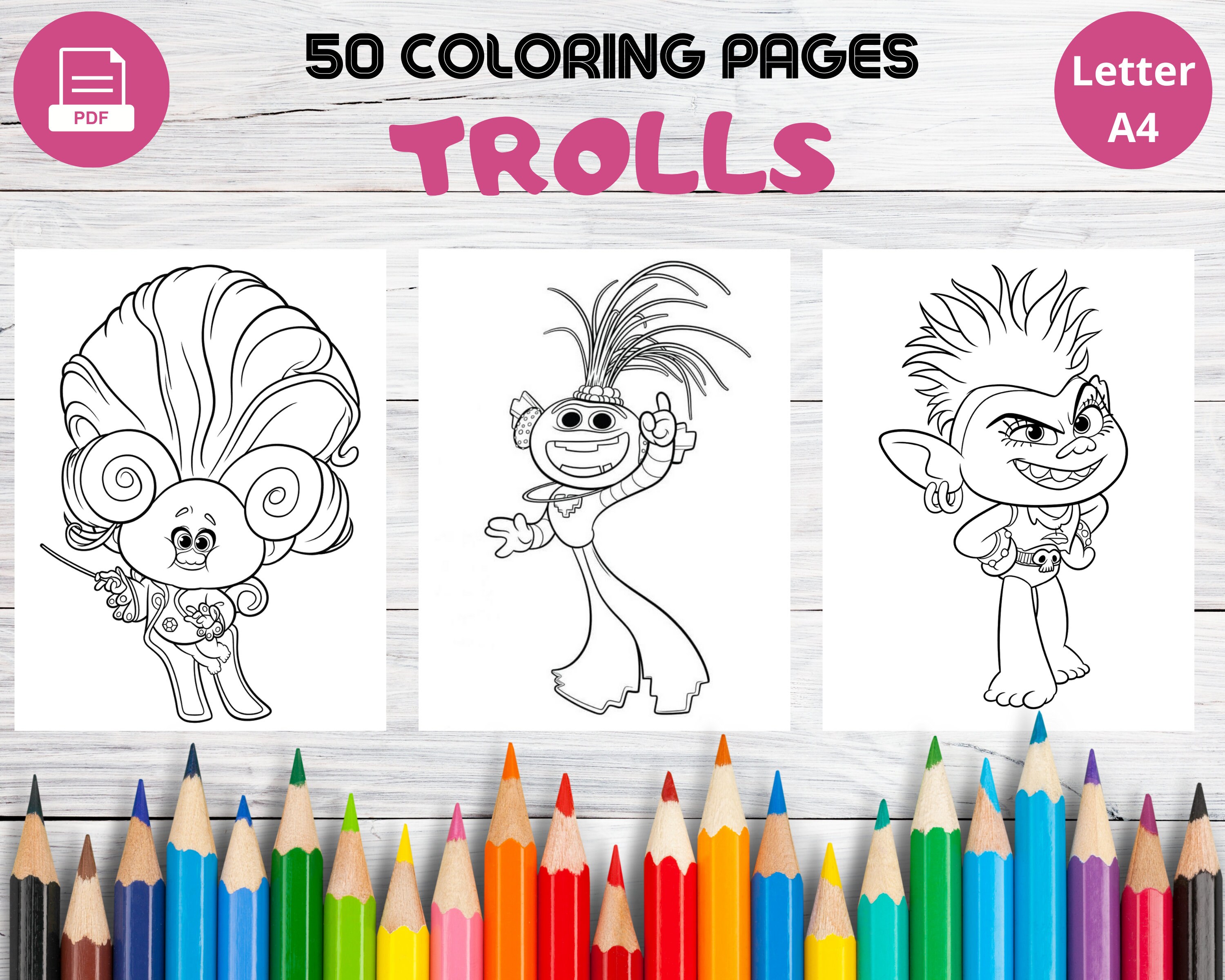 Trolls coloring pages cartoon coloring pages for kids coloring pages printable coloring sheets activities for kids instant download