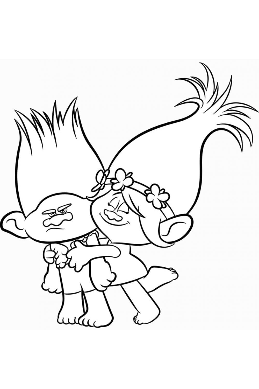 Branche and poppy from trolls coloring page