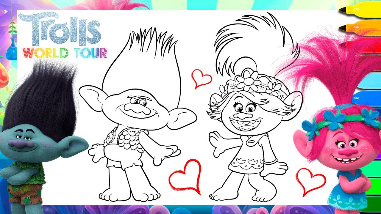 Coloring branch and poppy trolls world tour coloring book