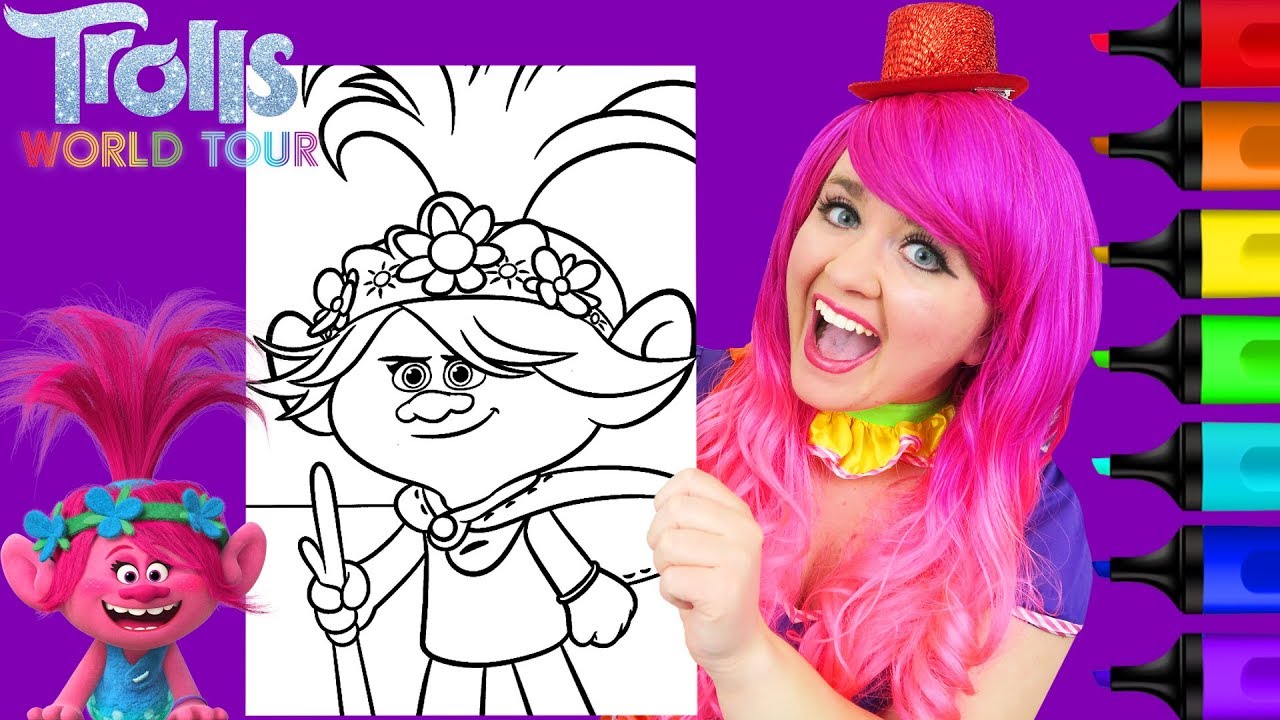 Coloring queen poppy trolls world tour coloring page prisacolor arkers kii the clown