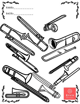 Trombone coloring sheet packet pages calming fun mindfulness printable