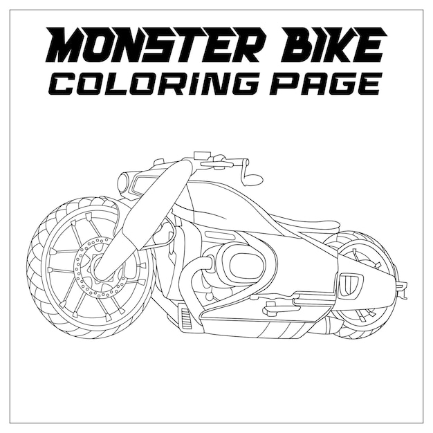Premium vector monster bike coloring page for kids