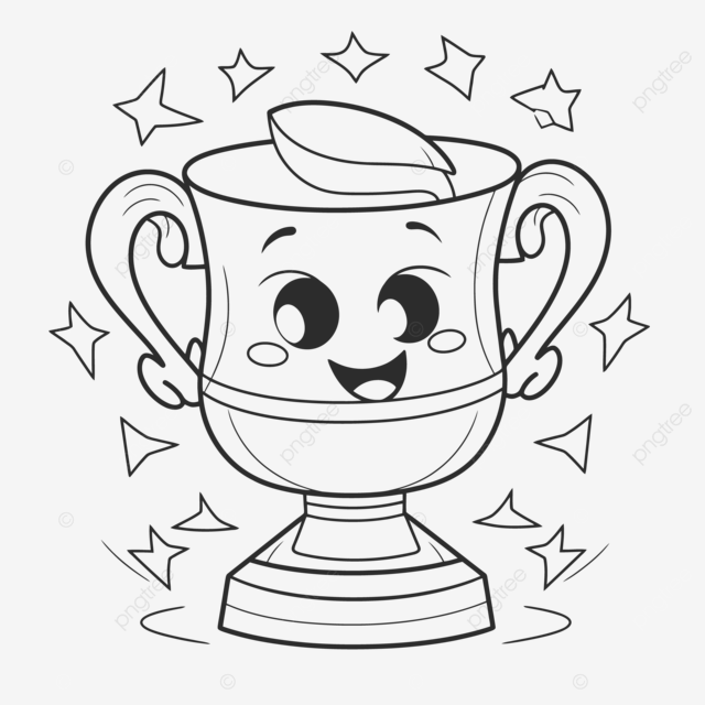 The trophy coloring page with a face and stars outline sketch drawing vector trophie drawing trophie outline trophie sketch png and vector with transparent background for free download