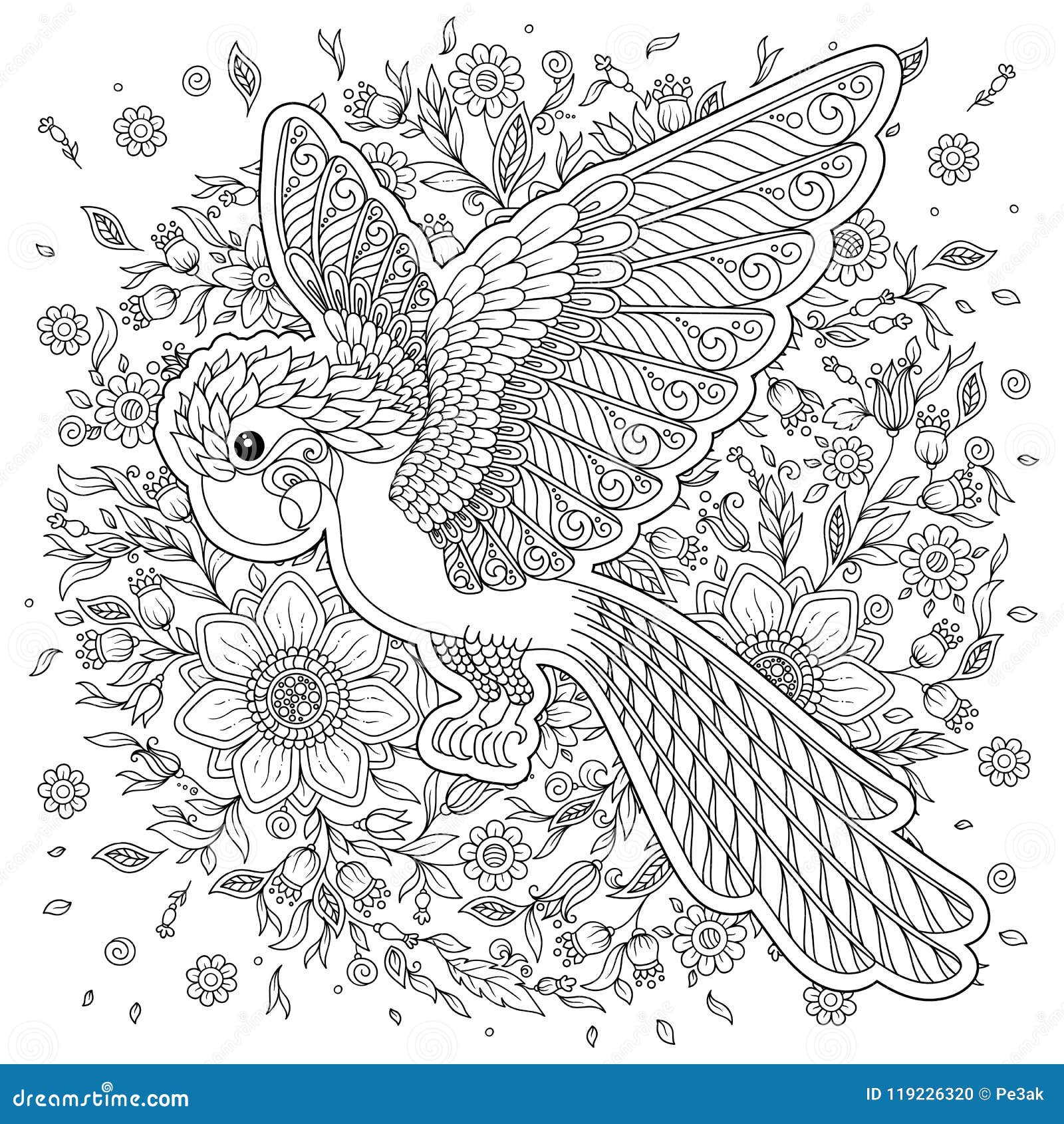 Vector fantasy stylized cockatoo jungle parrot silhouette stock vector