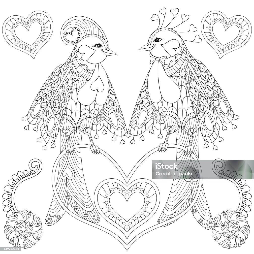 Couple of exotic tropical bird sitting stock illustration