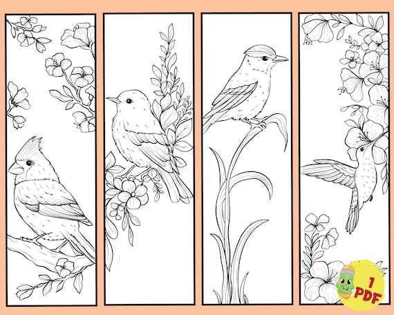 Printable american bird coloring bookmark for kids and adults pdf coloring pages hummingbird goldfinch tropical birds summer
