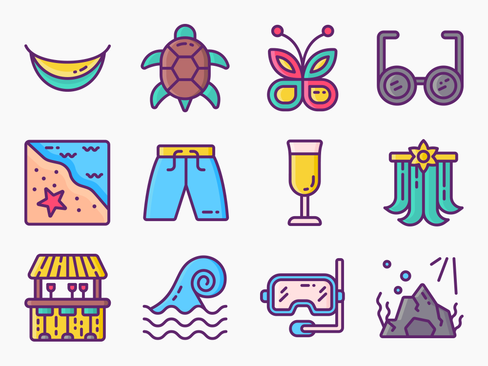 Tropical paradise icon set