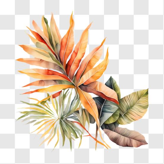 Download colorful tropical leaves painting png online