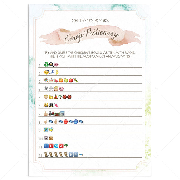 Printable emoji pictionary game for baby shower instant download â