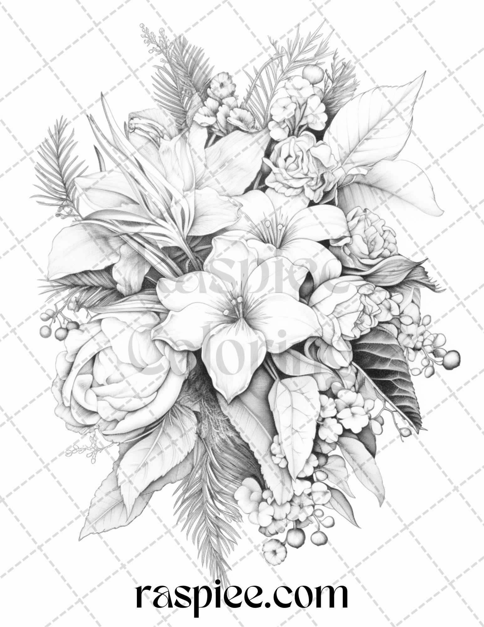 Christmas flowers grayscale coloring pages printable for adults pd â coloring