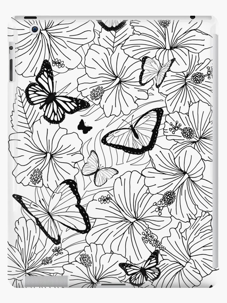 Butterflies and tropical flowers colouring page ipad case skin for sale by hothibiscus