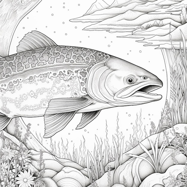 Premium ai image coloring pages for adults fish coloring pages for adults generative ai