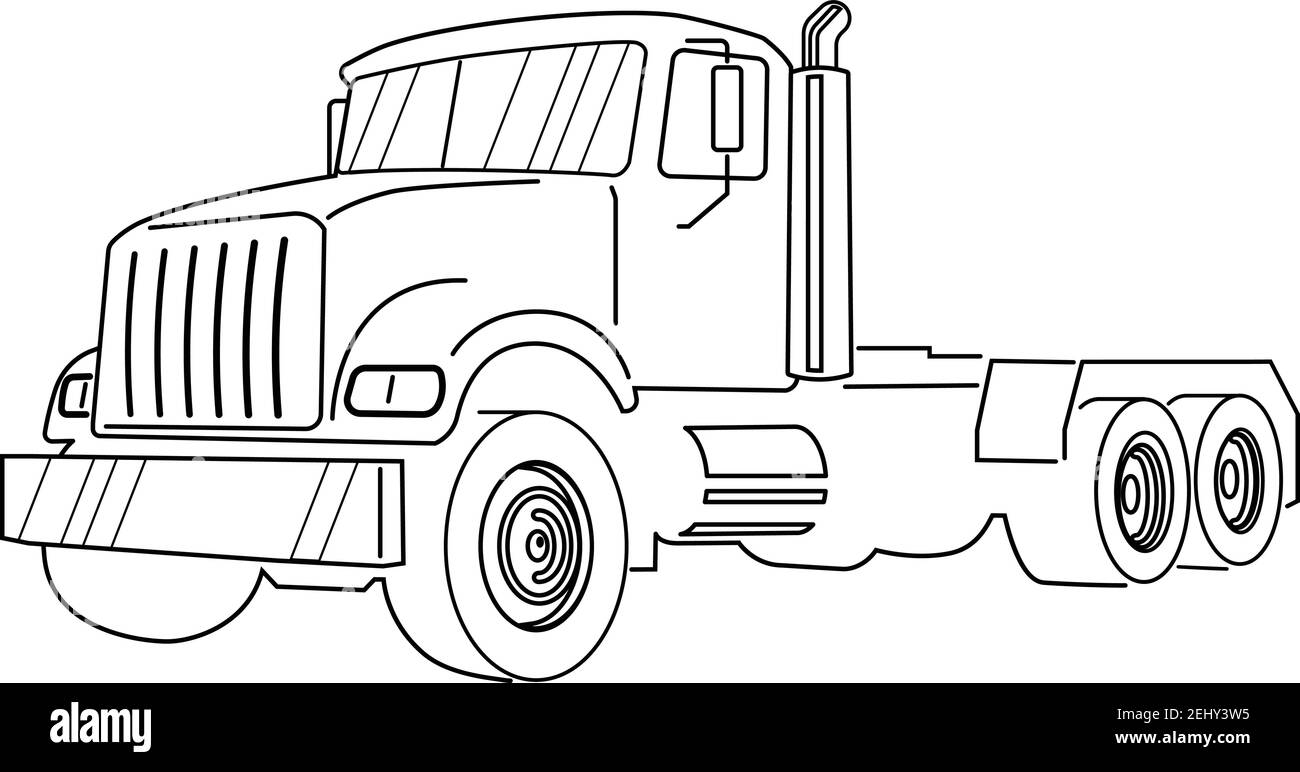 Semi truck vector outline lorry white blank template for truck semi