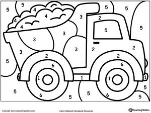 Free color by number truck preschool coloring pages coloring pages numbers preschool