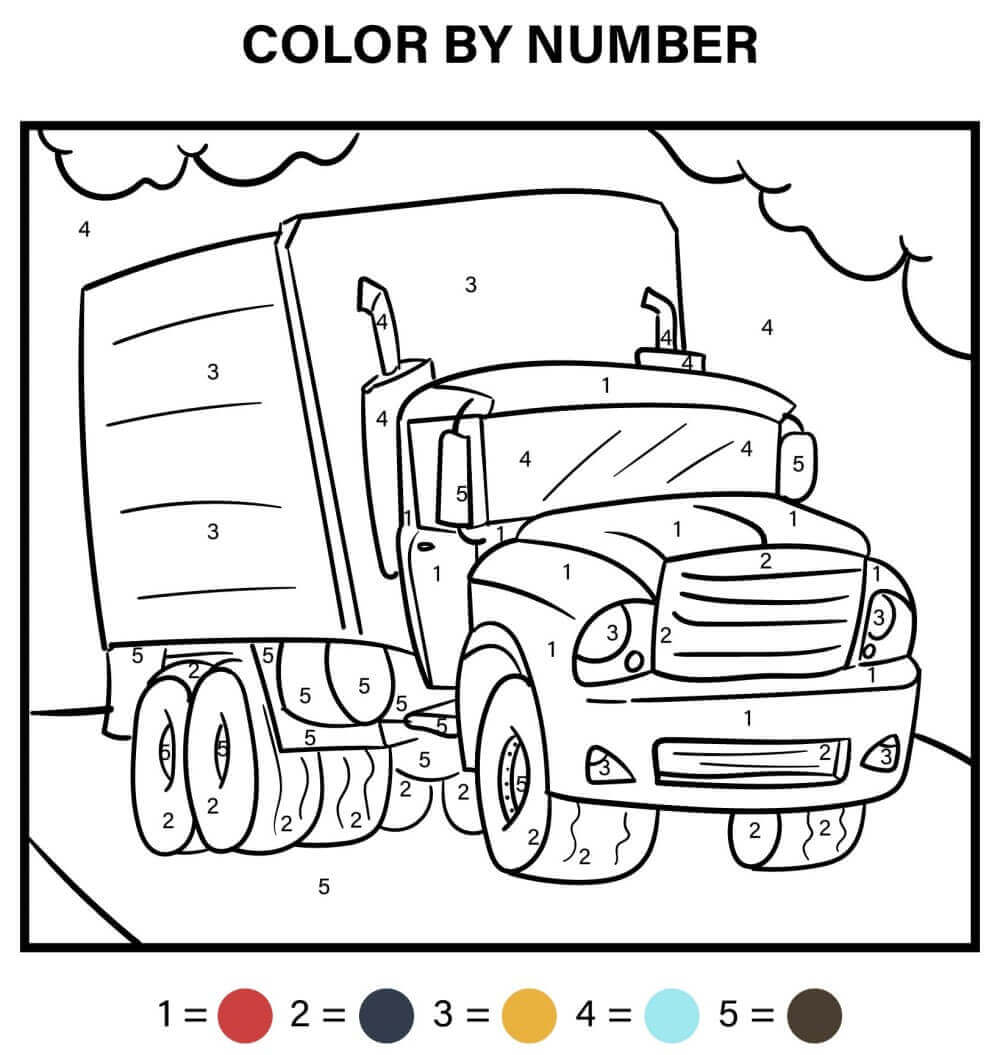 Car color by number coloring pages