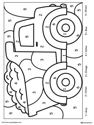 Free color by number truck kindergarten colors coloring worksheets for kindergarten preschool activity sheets