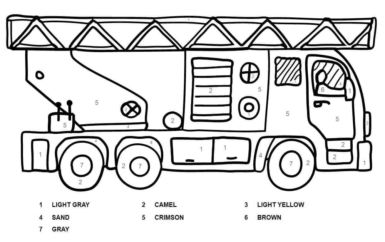 Truck color by number coloring pages