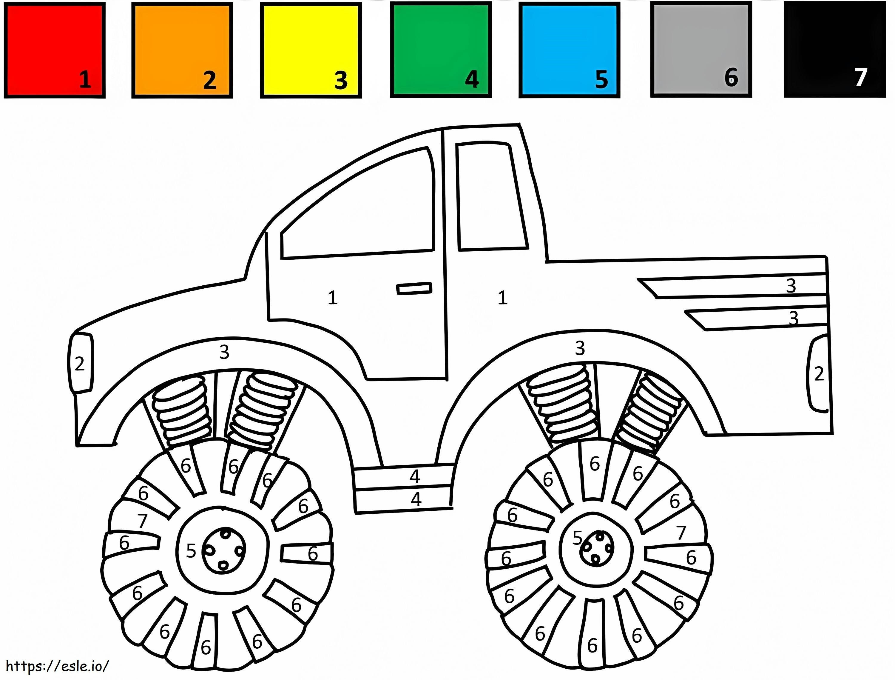 Monster truck color by number coloring page