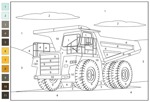 Dump truck color by number coloring page free printable coloring pages