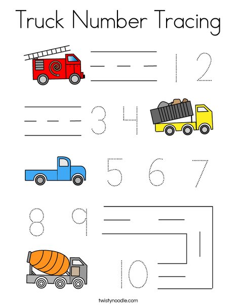 Truck number tracing coloring page