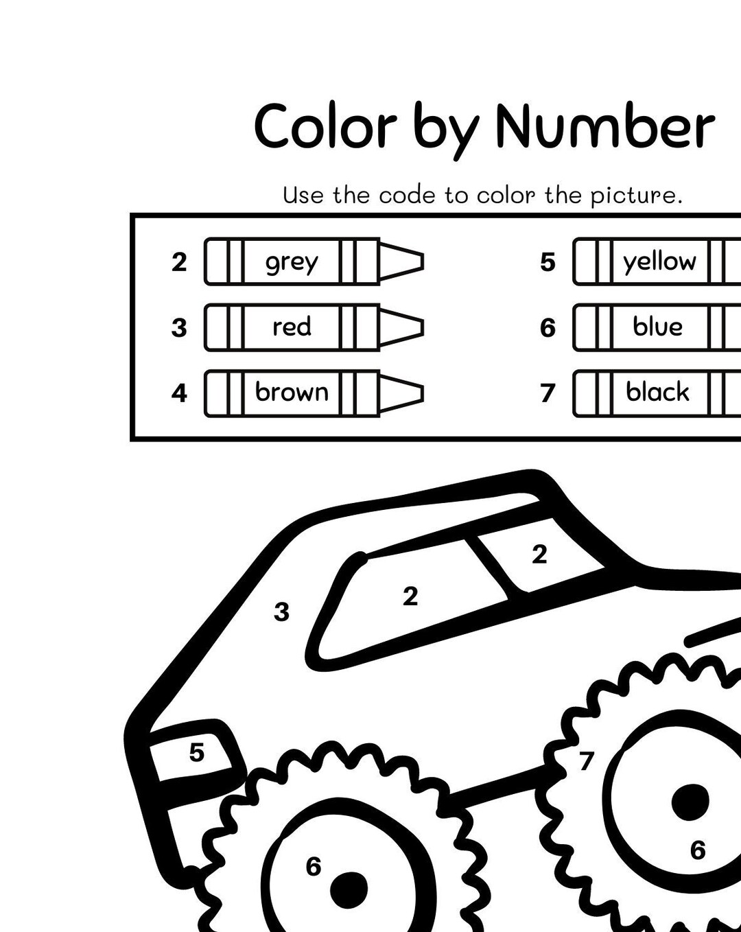 Monster truck color by number