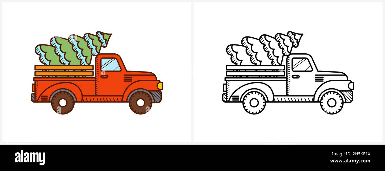 Christmas pickup truck coloring page for kids stock vector image art