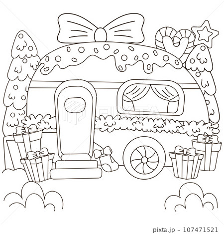 Christmas coloring page with camping vehicle