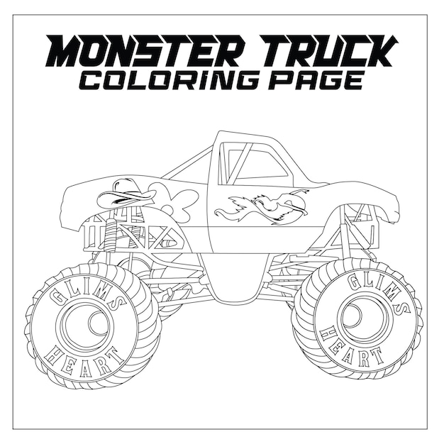 Premium vector monster truck coloring page for all ages