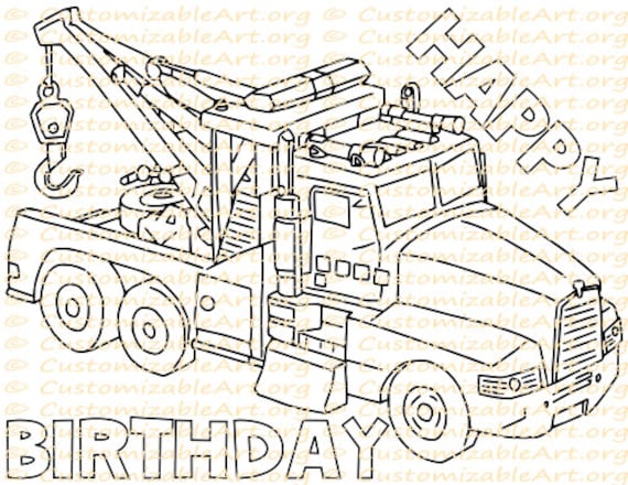 Tow truck party favor printable truck birthday party printables coloring page sheet birthday party supplies tow truck crane toy digital pdf