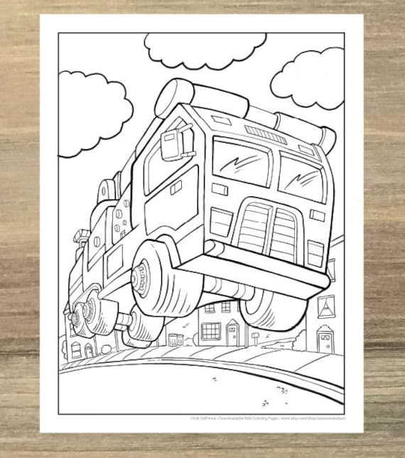 Big fire truck coloring page downloadable pdf file