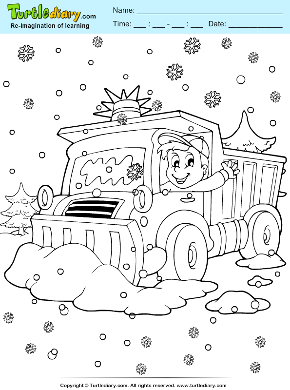 Snow truck coloring sheet turtle diary
