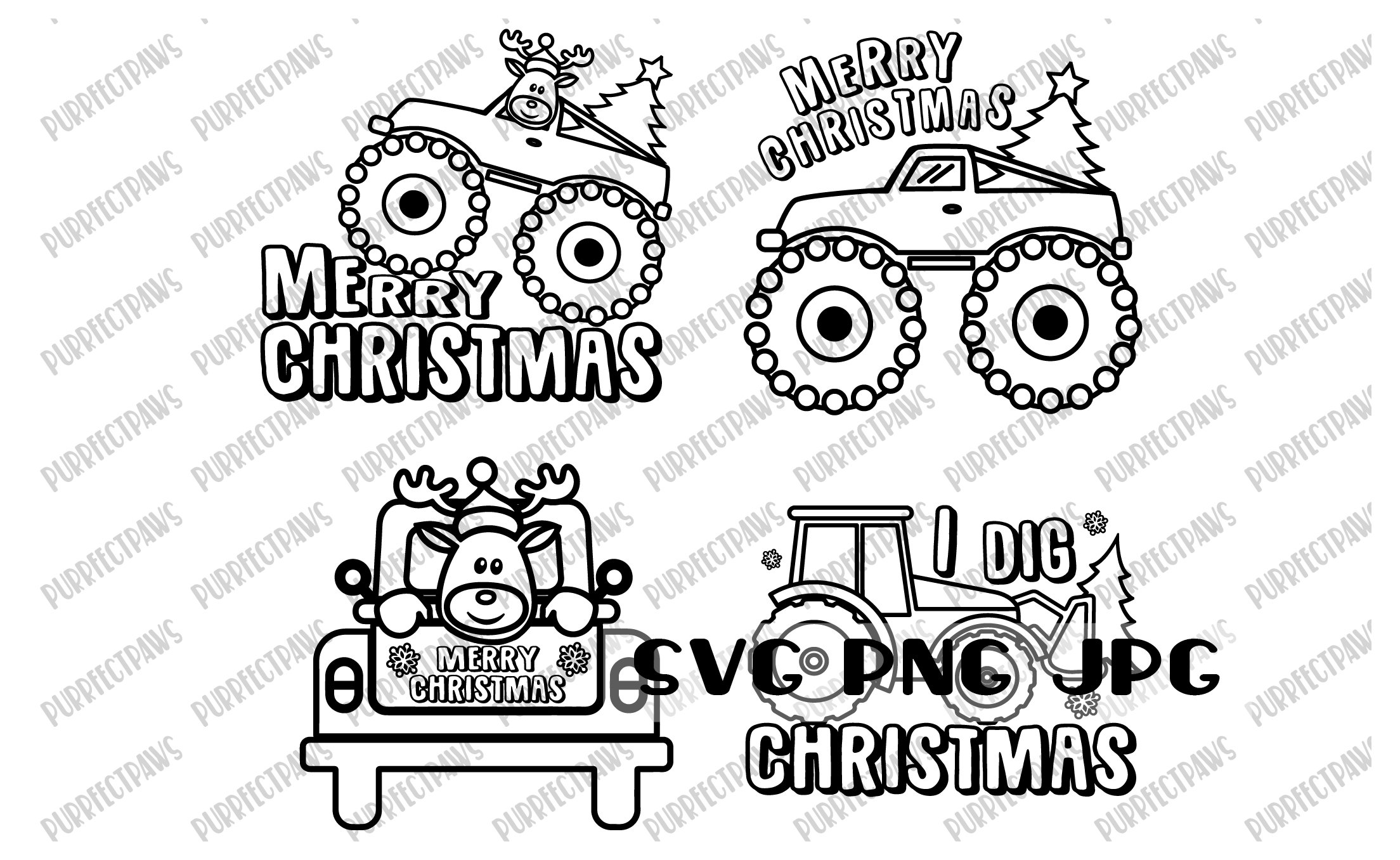 Christmas coloring truck bundle coloring page digital image instant download svg png jpg