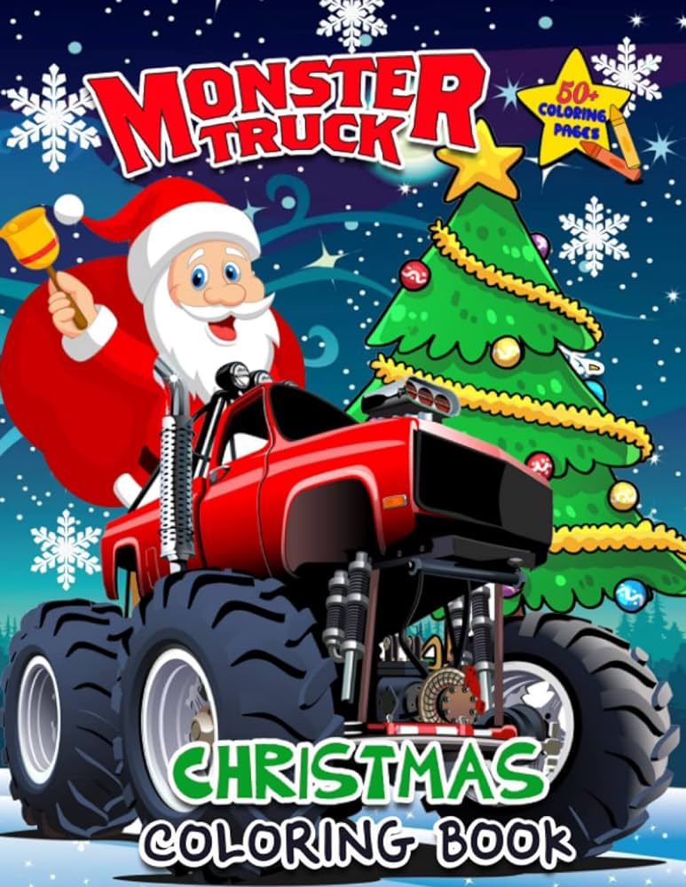 Monster truck christmas coloring book for kids ages