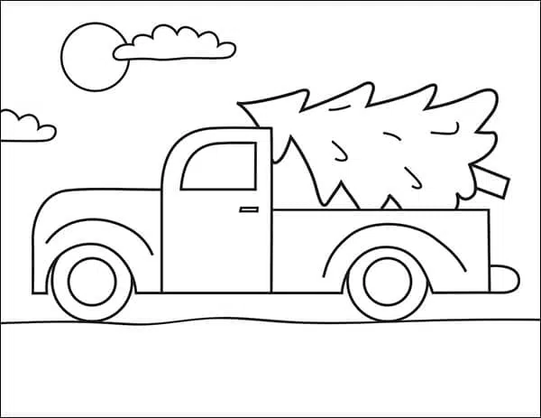 Easy how to draw a truck with a christmas tree tutorial