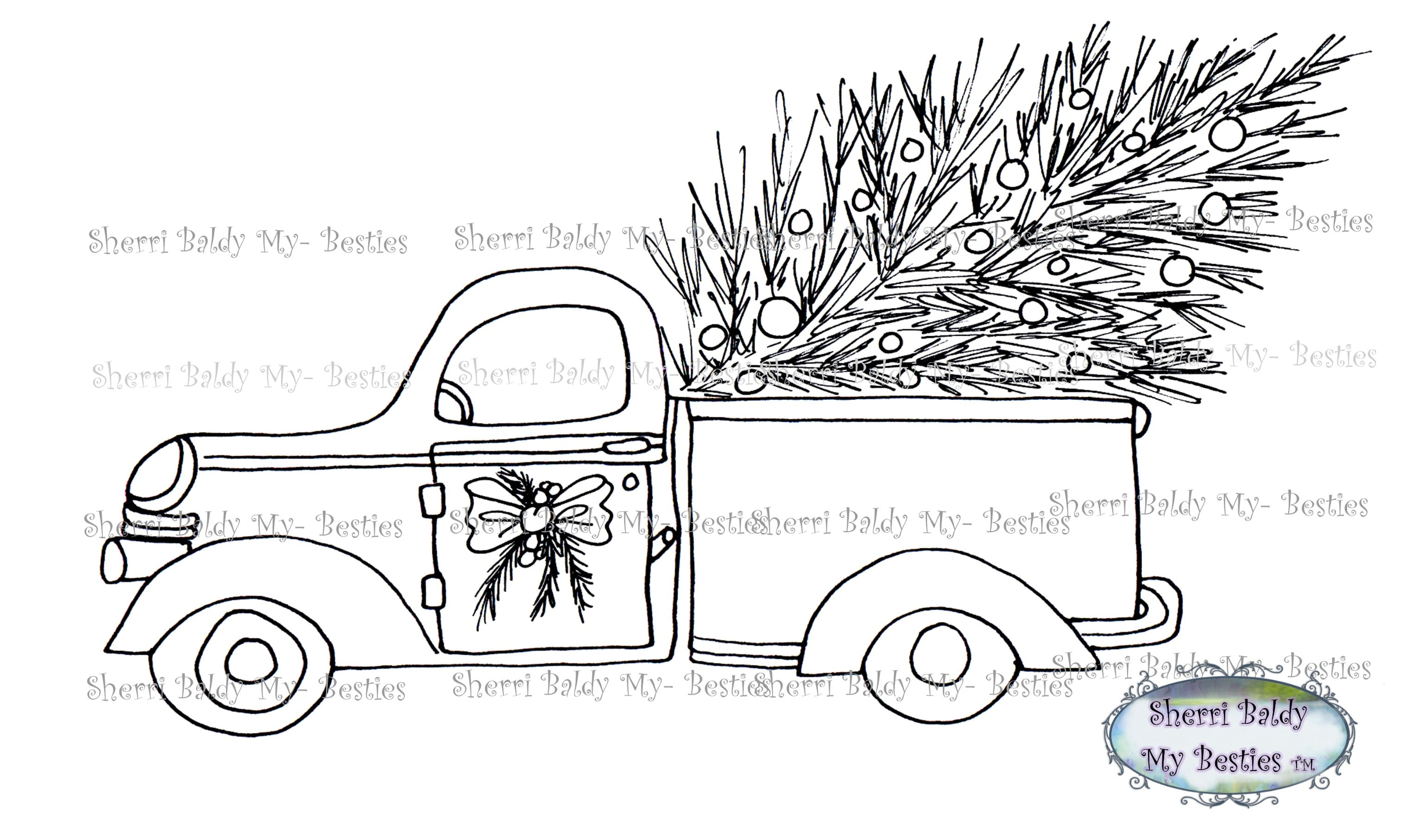 Red truck roadster instant download digi stamp imgred truck by the artist sherri baldy