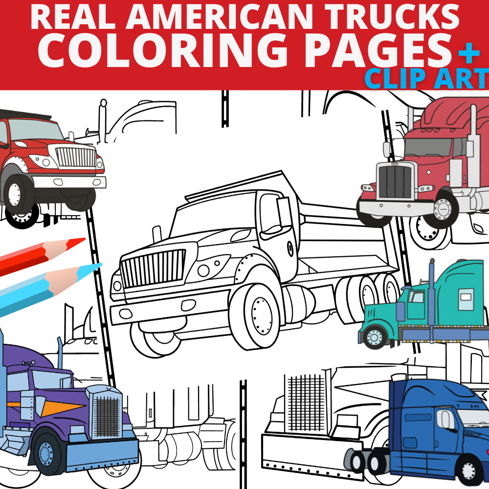 Big american trucks coloring pages heavy trucks clipart made by teachers