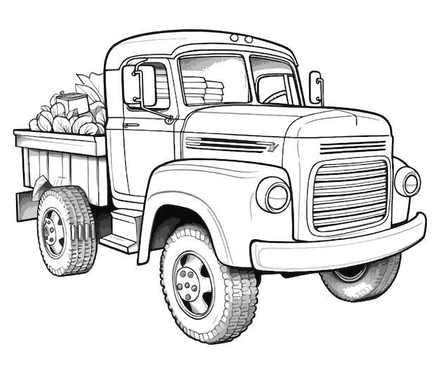 Premium vector coloring book illustration young pumpkin truck kawaii coloring page