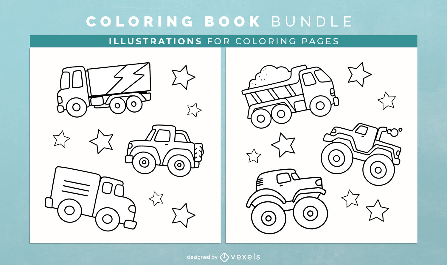 Trucks transportation coloring book design pages vector download