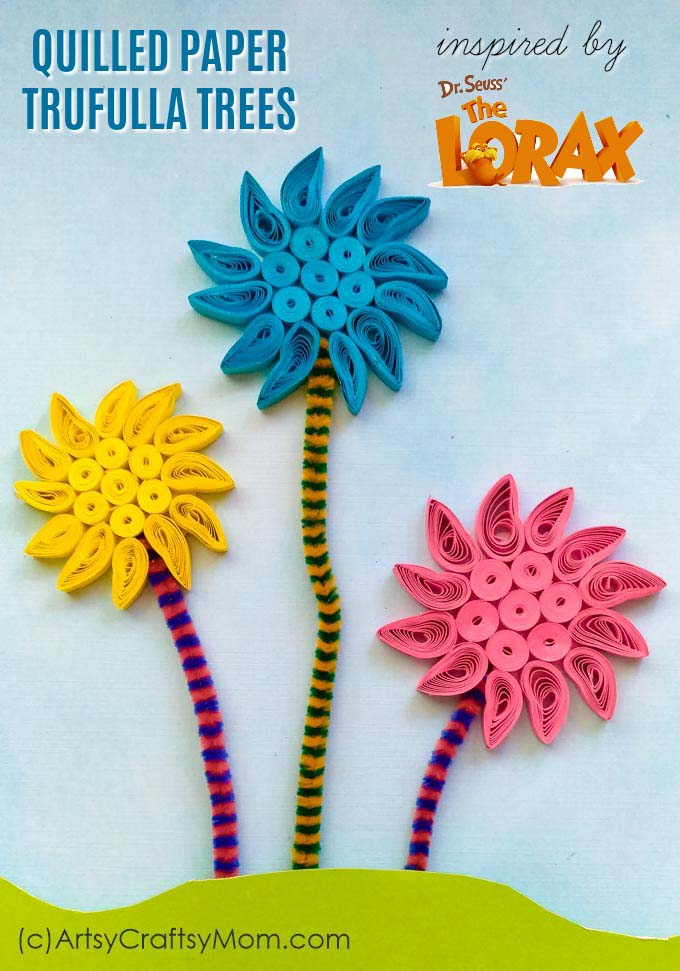 Quilled paper truffula trees dr seuss craft for kids