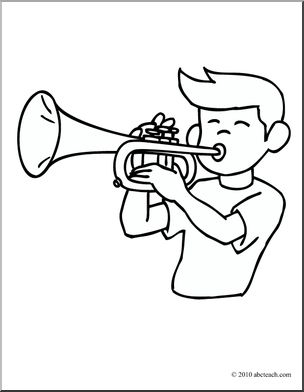 Clip art boy playing trumpet coloring page i
