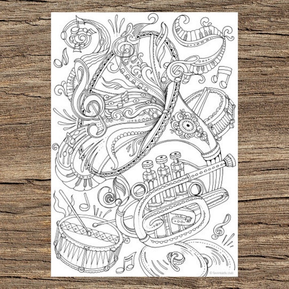 Trumpet printable adult coloring page from favoreads coloring book pages for adults and kids coloring sheets coloring designs