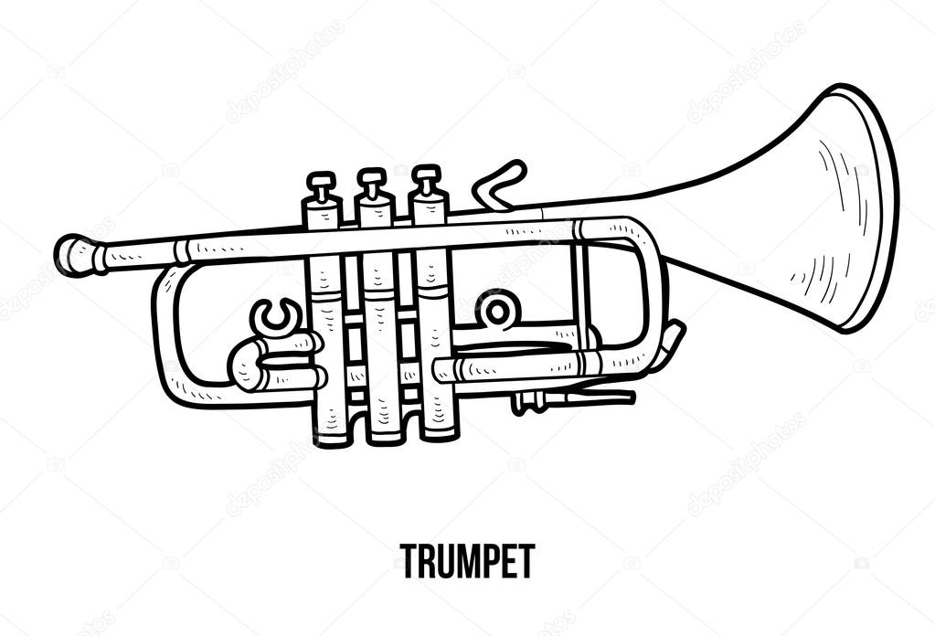 Coloring book for children musical instruments trumpet stock vector by ksenyasavva