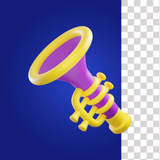 Premium psd party trumpet with purple and yellow color bination