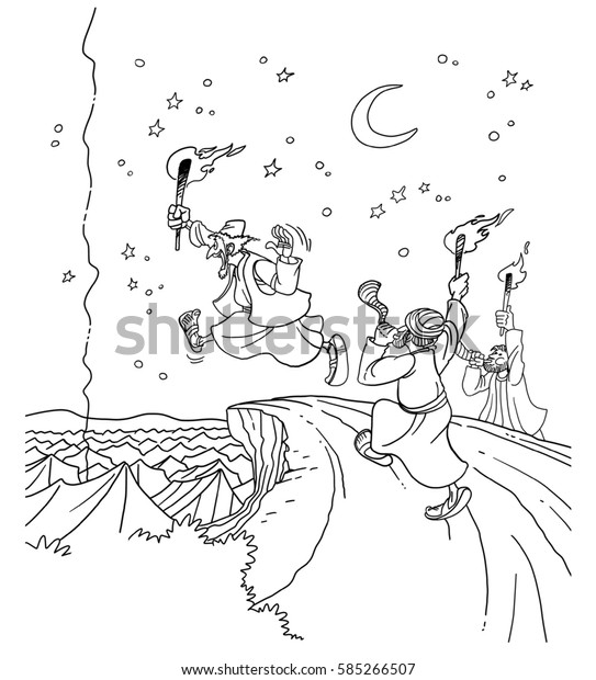 Gideon three hundred soldiers torches trumpets stock illustration