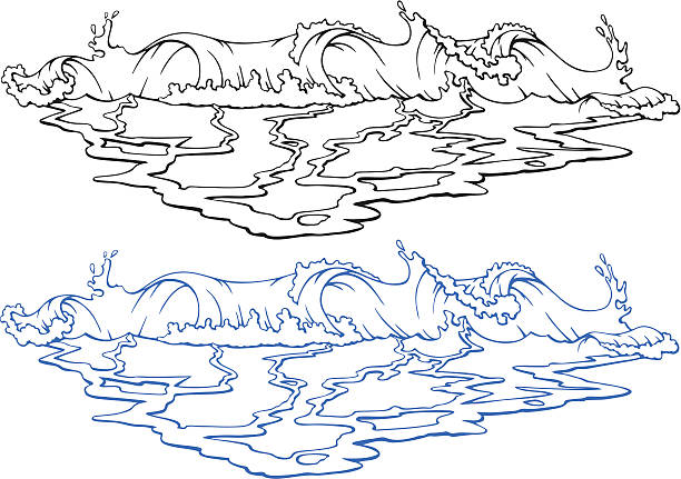 Drawing of a tsunami stock photos pictures royalty